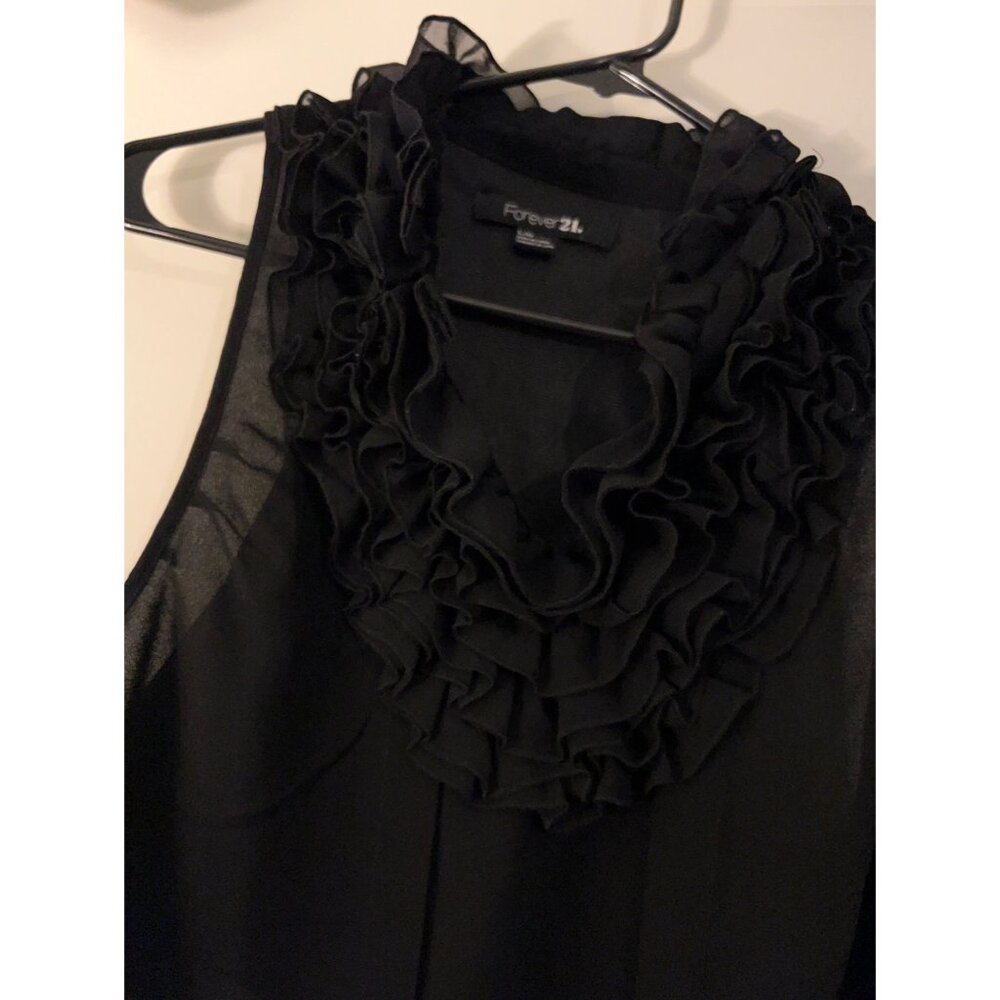 Ruffle Lightweight Blouse~ Women’s~ Chiffon Tank Top Coquette Y2K Size L - Picture 4 of 12
